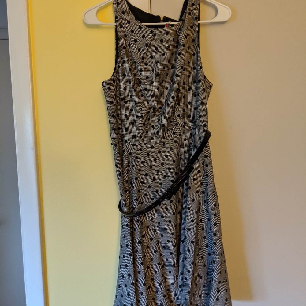 Black and white polka dot dress with belt